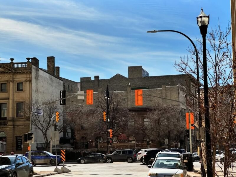Orange banners, downtown corner